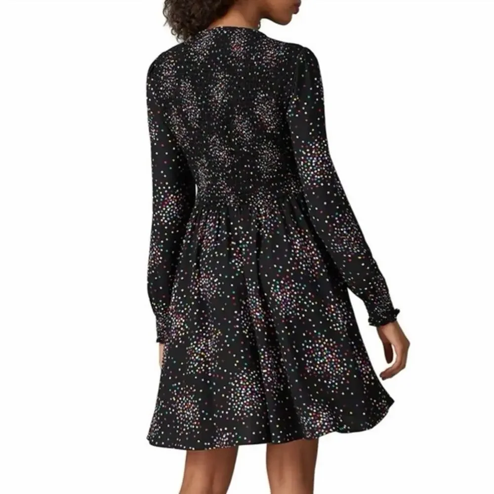 Kate Spade Confetti Pop Smocked Midi Dress Black Multicolor Cheer Size 4
